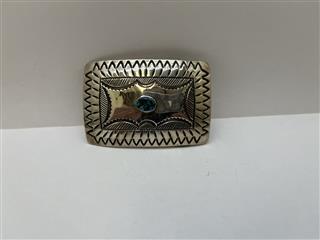 925 Silver 37.1g Turquoise Stone Vintage Belt Buckle